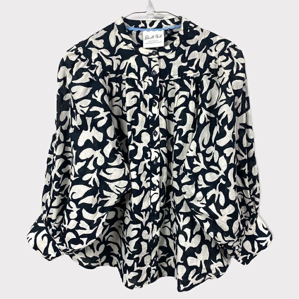 Danielle Knoll Anthropologie Whimsy Bird Black White Button Down